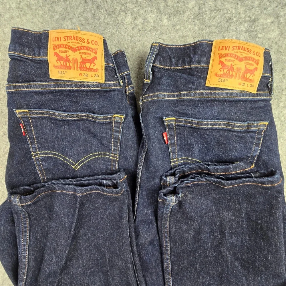 Lot of 2 Levi's 514 Straight Leg Jeans 32x25 Dark Wash Blue Denim Altered Hem